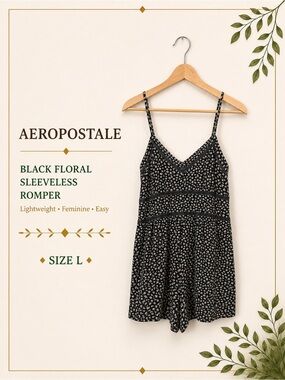 Aeropostale Black Floral Sleeveless Romper Size L